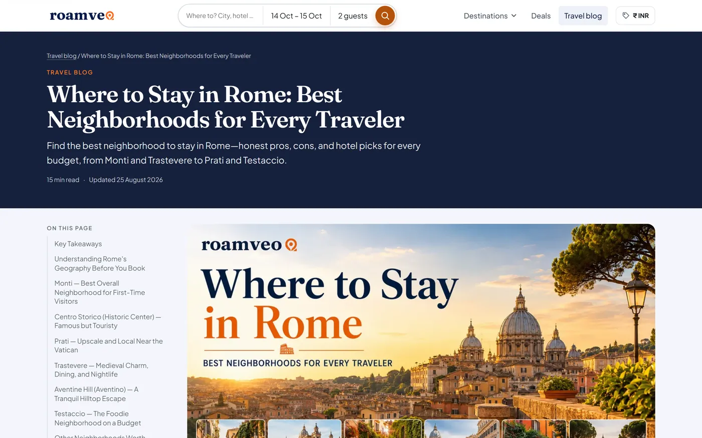 roamveo travel guide: Where to Stay in Rome, best neighbourhoods for every traveller