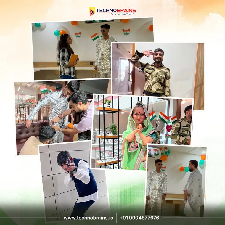 Collage of the Independence Day celebration at the TechnoBrains office