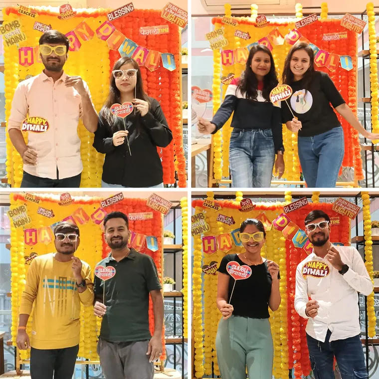 Collage of TechnoBrains team members at the Diwali photo booth