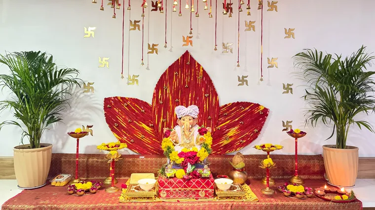 Ganesh idol and decoration for the Ganpati festival at the TechnoBrains office